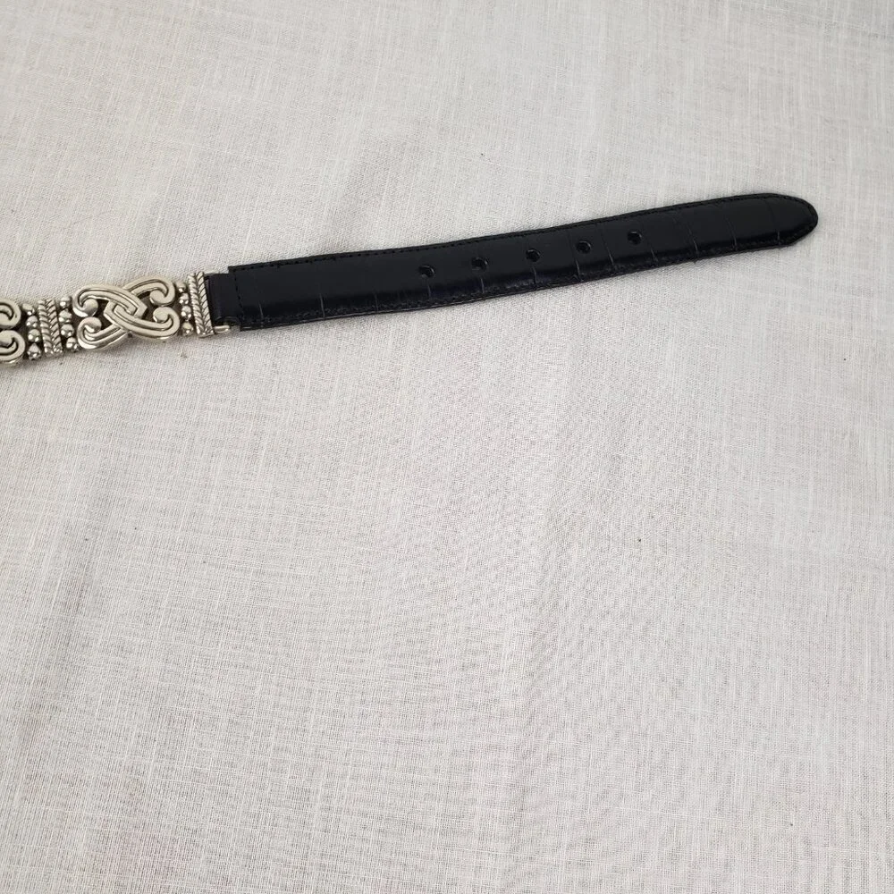 Brighton Black Silver Tone Double Locking Hearts Belt B2503 Womens 30/Medium